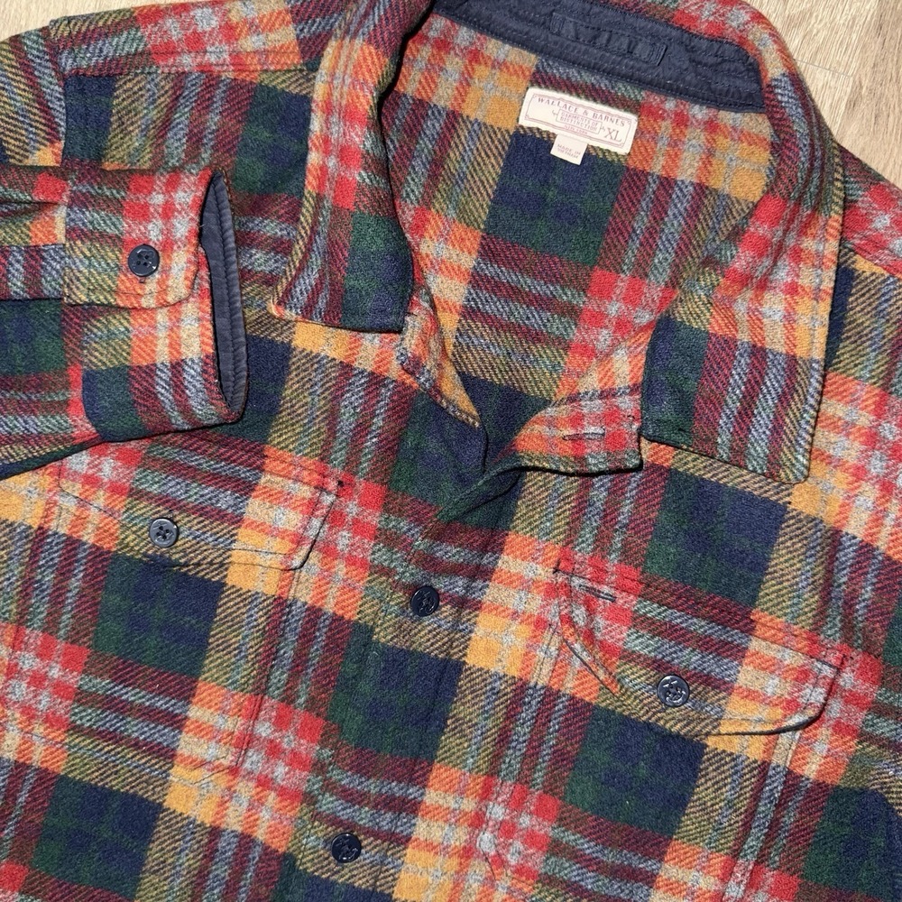 Wallace And Barnes Wool Blend Shirt Jacket Margo Black Brown Plaid Men's XL